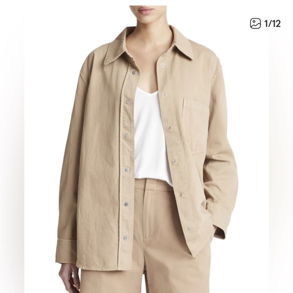 Vince oversized Tan Twill Cotton top-Snapfront buttons